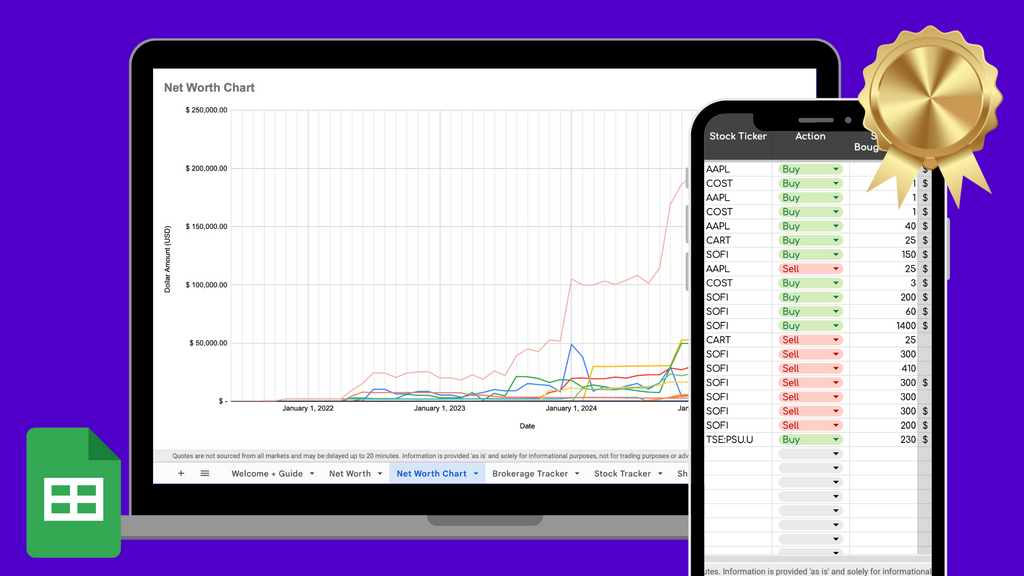 🌎 - All In One Finance Tracker (Net Worth, Brokerage, Stocks, Shared Expenses, and Budget Template)