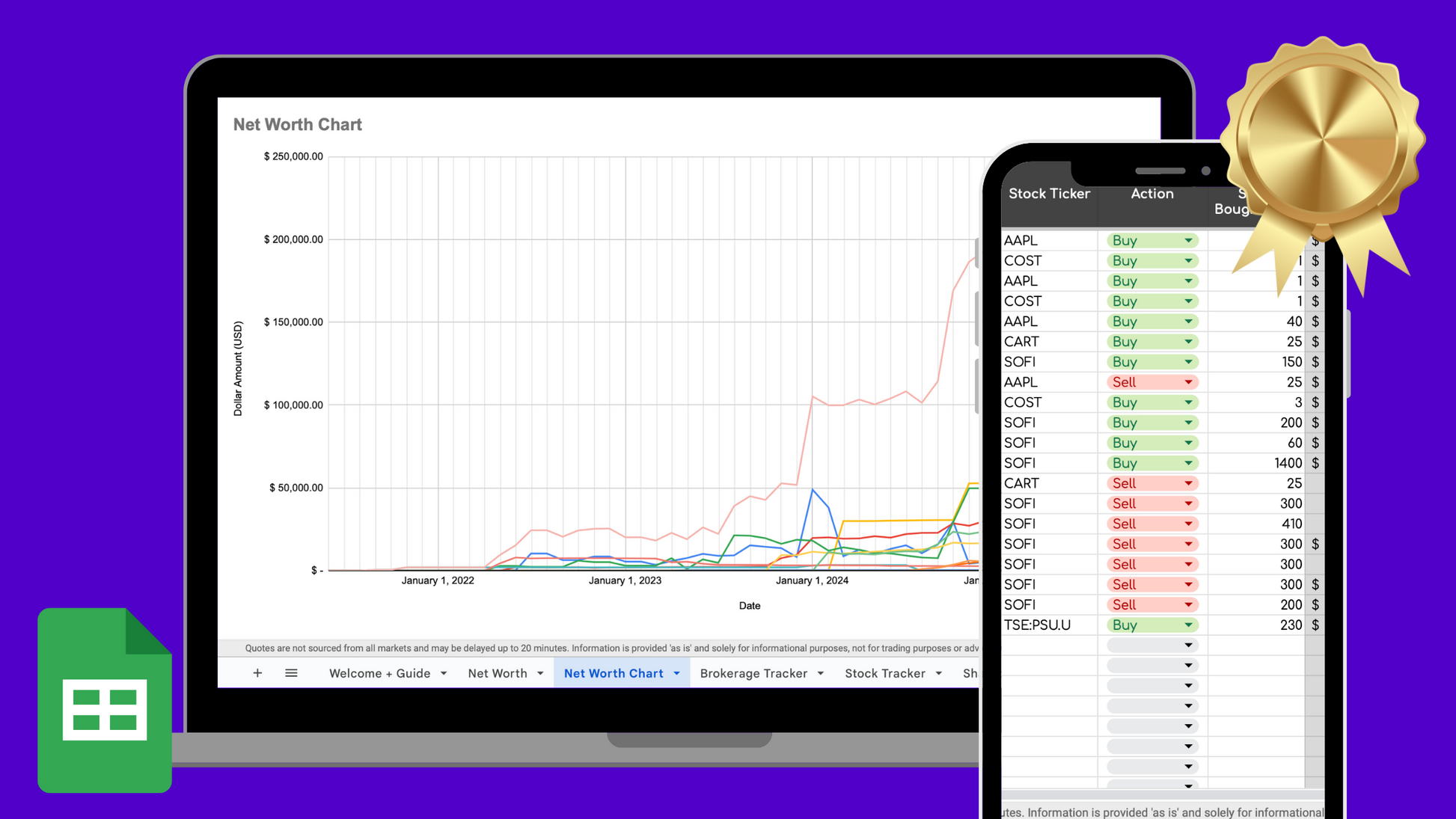 🌎 - All In One Finance Tracker (Net Worth, Brokerage, Stocks, Shared Expenses, and Budget Template)