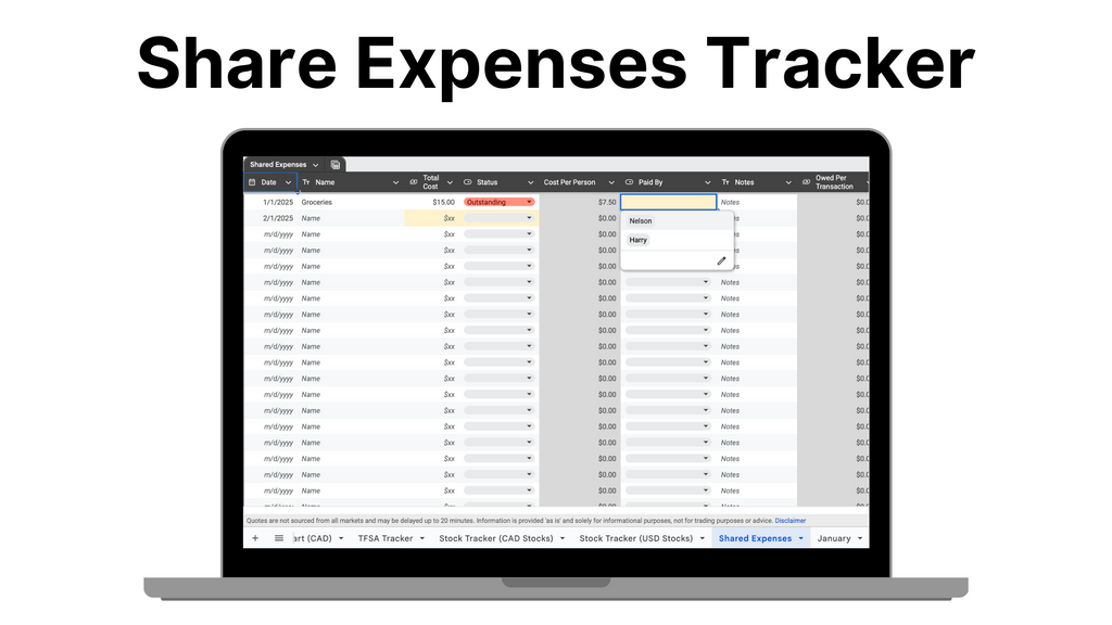 🌎 - All In One Finance Tracker (Net Worth, Brokerage, Stocks, Shared Expenses, and Budget Template)