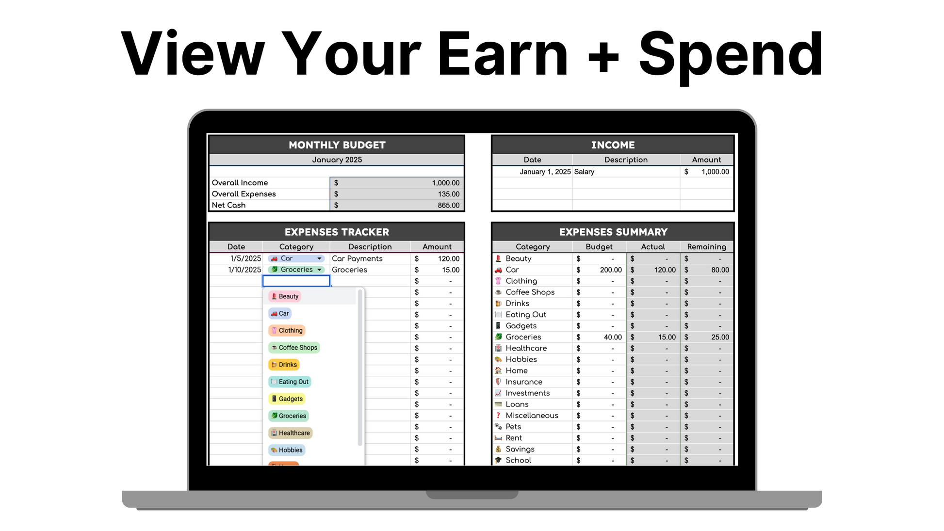 🌎 - All In One Finance Tracker (Net Worth, Brokerage, Stocks, Shared Expenses, and Budget Template)
